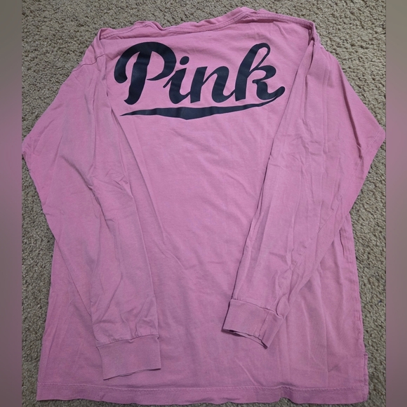 PINK Victoria's Secret Tops - PINK Victoria's Secret Oversized Vintage Logo Long Sleeved Pocket Tee